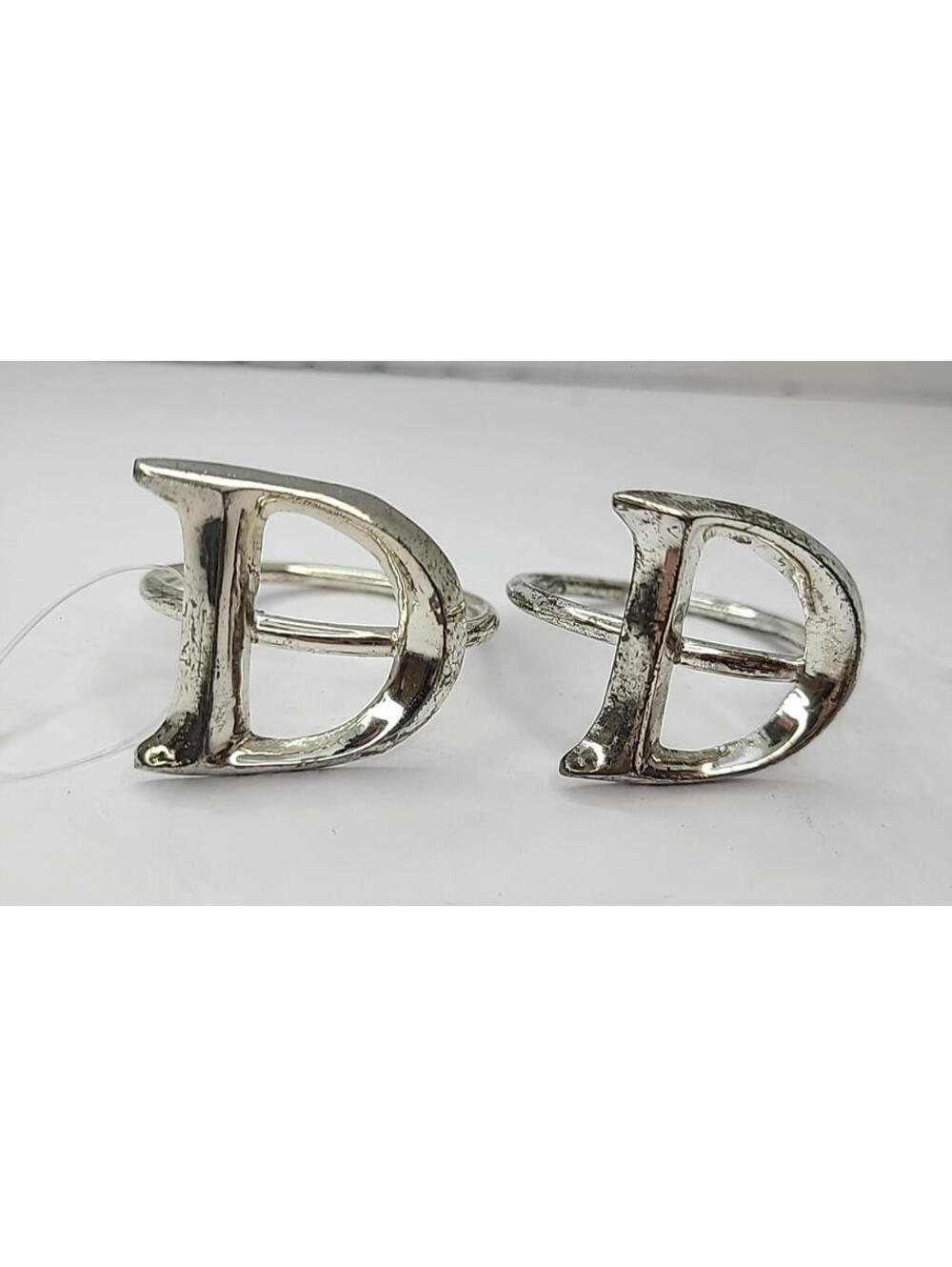 Set Of 2 Vintage Silver Tone Initial "D" Round Napkin Rings